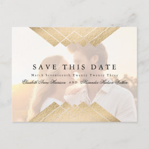 Carte Postale Faire-part Gold Géométrique Gatsby Enregistrer la date superp