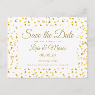 Carte Postale Faire-part Gold Hearts Confetti Enregistrer la date