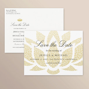 Carte Postale Faire-part Gold Lotus Flower Wedding Enregistrer la date Pers