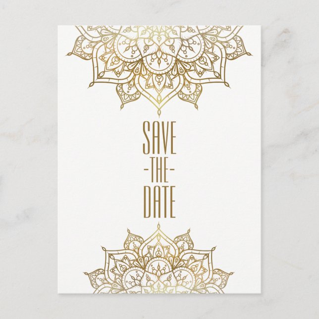 Carte Postale Faire-part Gold Mandala & White Elegant Chic Enregistrer la d (Devant)