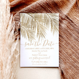 Carte Postale Faire-part Gold palm arbre feuille script tropical enregistre