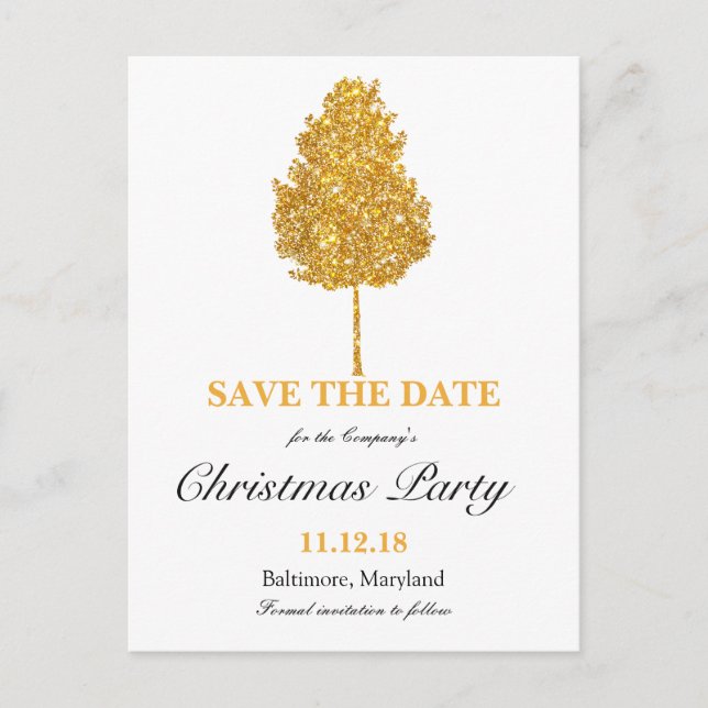 Carte Postale Faire-part Gold Parties scintillant Arbre Noël Fête Enregistr (Devant)