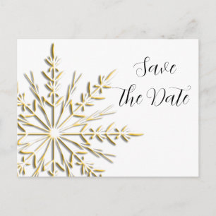Carte Postale Faire-part Gold Snowflake Mariage d'hiver Enregistrer la date