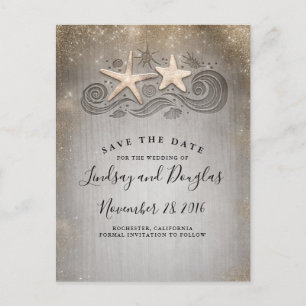 Carte Postale Faire-part Gold Starfish Couple Beach Tropical Enregistrer la