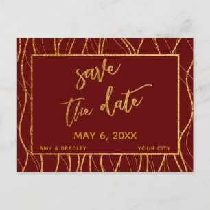 Carte Postale Faire-part Gold Waves écriture manuscrite Bourgogne rouge Enr