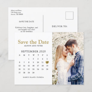 Carte Postale Faire-part Gold Wedding Enregistrer la photo du calendrier de