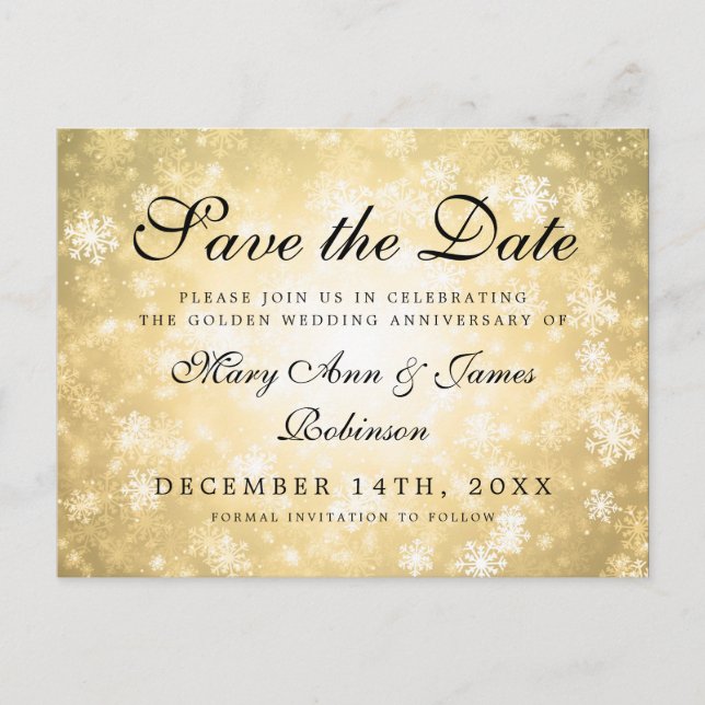 Carte Postale Faire-part Gold Winter Wonderland Anniversary Enregistrez La  (Devant)