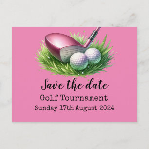 Carte Postale Faire-part Golf Enregistrez la date Golf thème rose