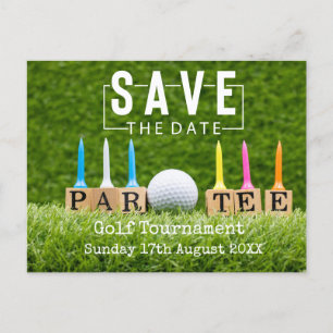 Carte Postale Faire-part Golf Sauvegarder la date avec une balle de golf su