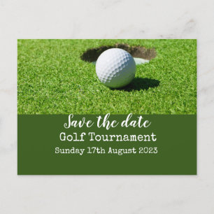 Carte Postale Faire-part Golf Sauvez la date avec balle de golf sur vert
