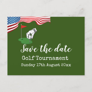 Carte Postale Faire-part Golf Sauvez la date Tournoi de golf avec drapeau a
