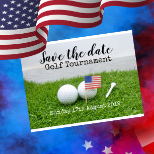 Carte Postale Faire-part Golf Sauvez la date Tournoi de golf avec drapeau a
