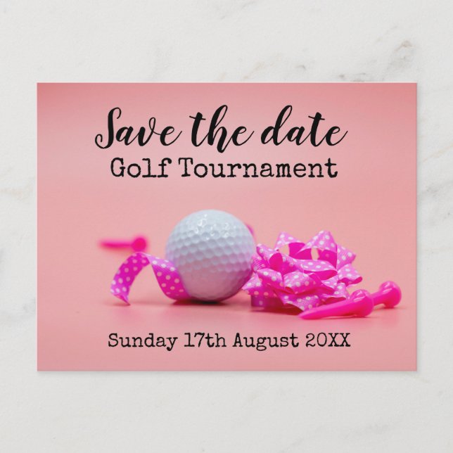 Carte Postale Faire-part Golf Sauvez la date Tournoi de golf avec thème ros (Devant)