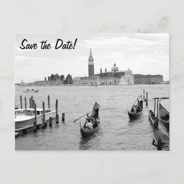 Carte Postale Faire-part Gondolier noir et blanc à Venise (Devant)