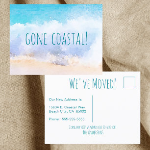 Carte Postale Faire-part Gone Coastal Nouvelle Maison Vague Sur Plage Aquar