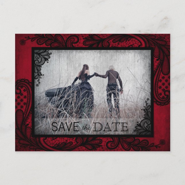 Carte Postale Faire-part Goth Grunge Dentelle Photo Enregistrer la Date (Devant)