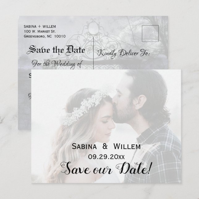 Carte Postale Faire-part Goth Save Our Date Couple Photo Wedding Postcard (Devant / Derrière)