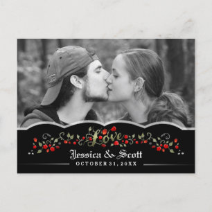 Carte Postale Faire-part Gothique Black & Red Roses LOVE Photo Date de sauv
