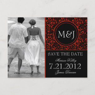 Carte Postale Faire-part Gothique Noir & Rouge Flourish Enregistrer la date