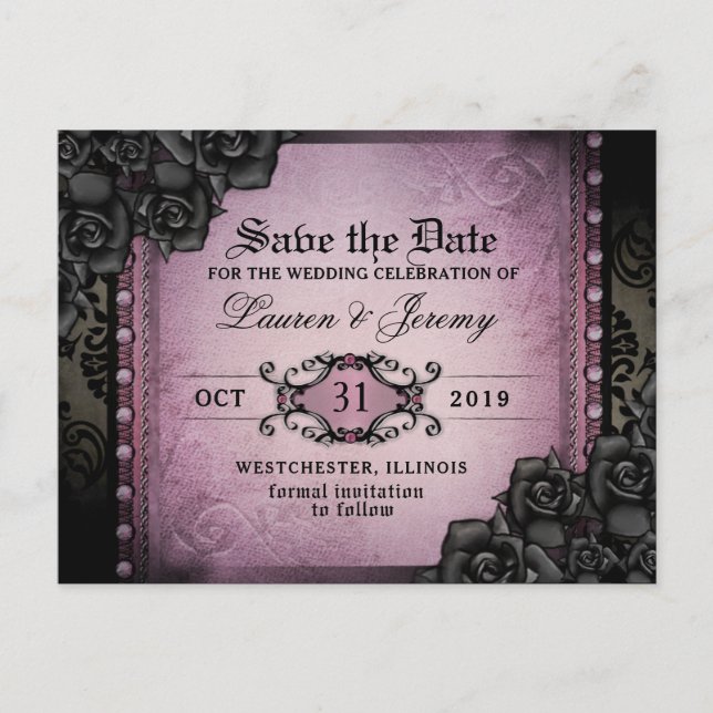 Carte Postale Faire-part Gothique Purple & Black Halloween Date de sauvegar (Devant)