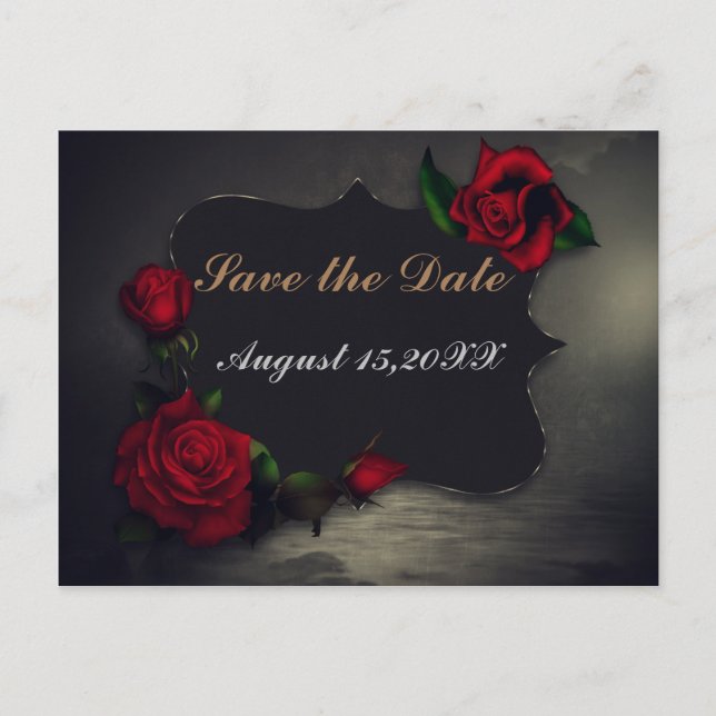 Carte Postale Faire-part Gothique Sauvegarder la Date Cœur Rose Romance Som (Devant)