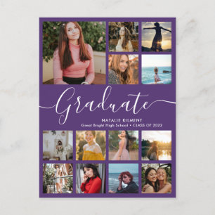 Carte Postale Faire-part Graduate 13 Photo Collage Purple Graduation