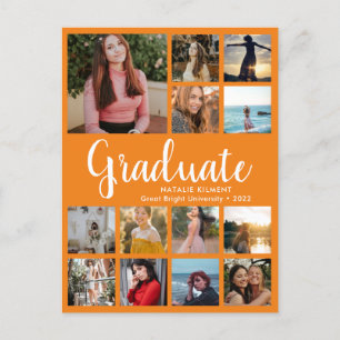 Carte Postale Faire-part Graduate 14 Photo Collage Orange Graduation