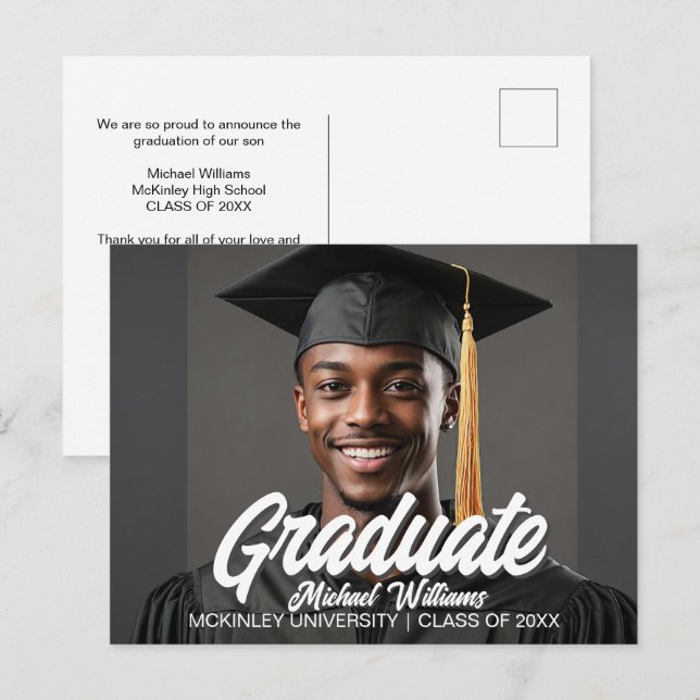 Carte Postale Faire-part Graduate Photo with Bold Script Graduation (Devant / Derrière)