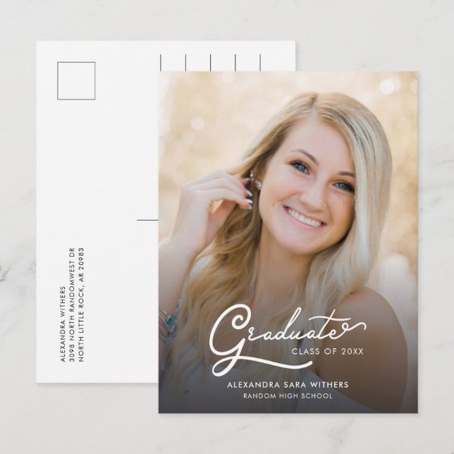 Carte Postale Faire-part Graduation 2025 Script photo (Devant / Derrière)