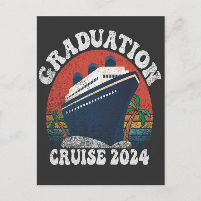 Carte Postale Faire-part Graduation Cruise 2024 Drôle été vacances Rétro (Devant)