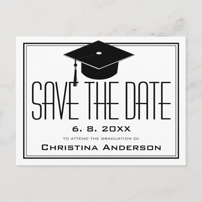 Carte Postale Faire-part Graduation Enregistrer la date Casquette blanc Gra (Devant)