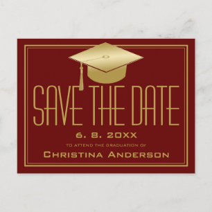 Carte Postale Faire-part Graduation Enregistrer la date Chic Maroon Gold Ca