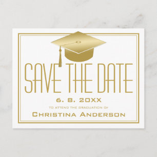 Carte Postale Faire-part Graduation Enregistrer la date Chic White Gold Cas