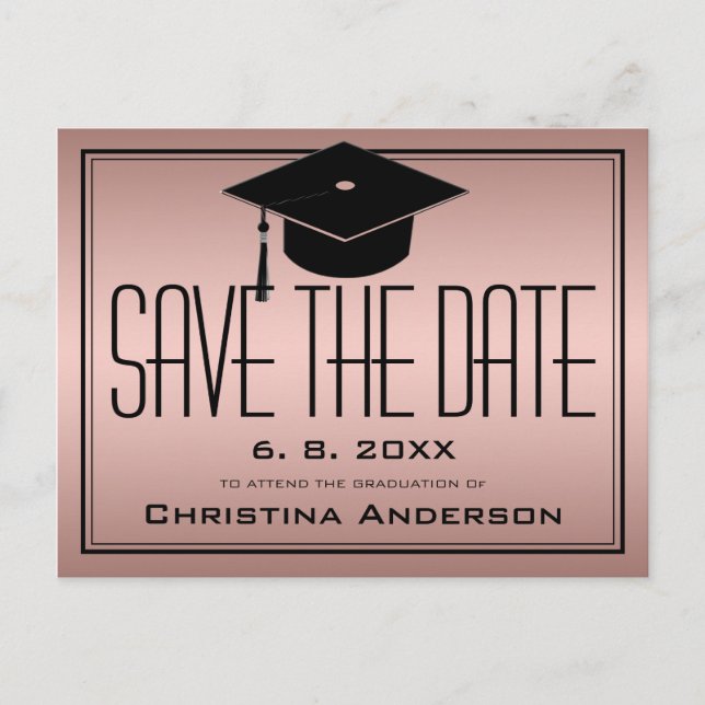 Carte Postale Faire-part Graduation Enregistrer la date Grad Casquette Rose (Devant)
