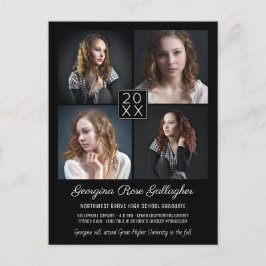Carte Postale Faire-part Graduation Modern Photo Collage Simple Grad Black