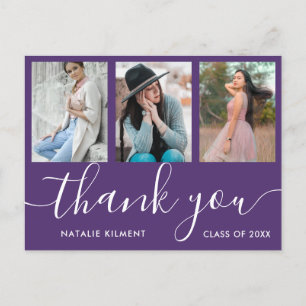 Carte Postale Faire-part Graduation Photo Collage Purple Merci Postcard