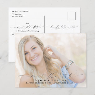 Carte Postale Faire-part Graduation photo de script moderne Enregistrer la 