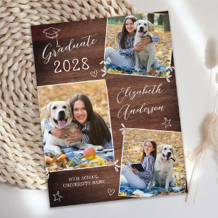 Carte Postale Faire-part Graduation Rustique Personnalisé Artiste 3 Photo