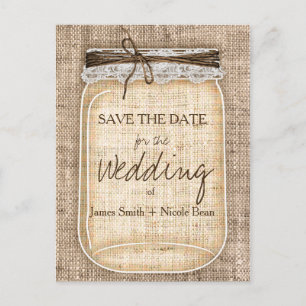 Carte Postale Faire-part Grand Mason Jar & Burlap Lace Rustique Enregistrer