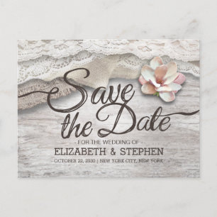 Carte Postale Faire-part Grange Bois Burlap Dentelle Florale Mariage Enregi