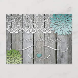 Carte Postale Faire-part Grange Bois Moderne Pétales Vert Turquoise Économi