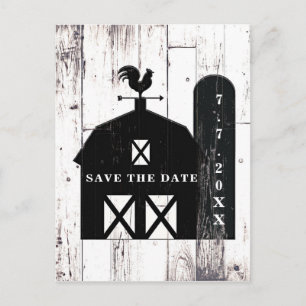 Carte Postale Faire-part Grange noire bois blanc Mariage rustique Sauvegard