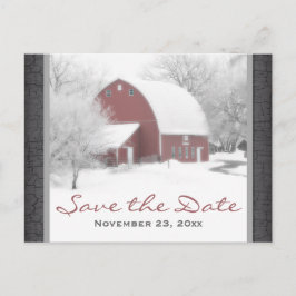 Carte Postale Faire-part Grange rouge en mariage hivernal Enregistrer la da