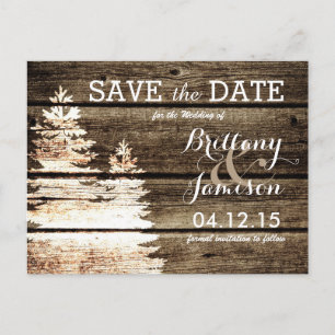 Carte Postale Faire-part Grange rustique Pins de bois Hiver Enregistrer la 