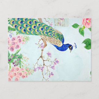 Carte Postale Faire-part Graphisme de paon | Paon enchanté | Paon