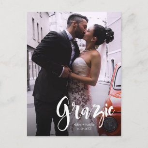 Carte Postale Faire-part Grazie, Moderne, Script ・ Photo, Noms et date