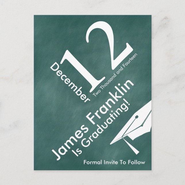 Carte Postale Faire-part Green Chalkboard Trendy Enregistrer La Date Gradua (Devant)