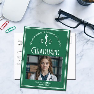 Carte Postale Faire-part Green Osteopathic Médicale School Graduation Photo