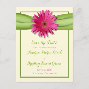 Carte Postale Faire-part Green Pink Gerbera Daisy Wedding Enregistrer la da