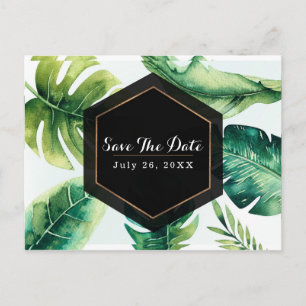 Carte Postale Faire-part Green Tropical Feuilles Blanc Élégant Enregistrer 